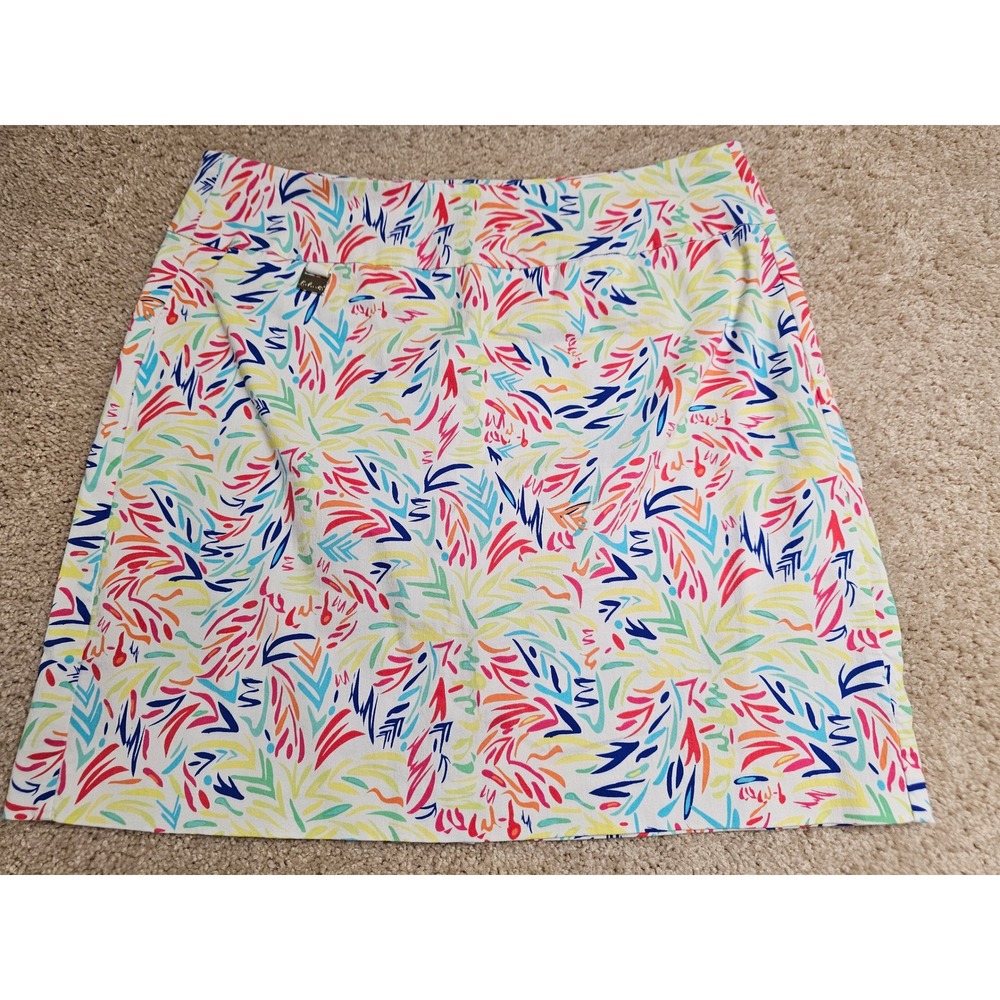 Lulu-B Multi-Color Abstract Leaf Print Pull-On Skirt Size 14 Activewear